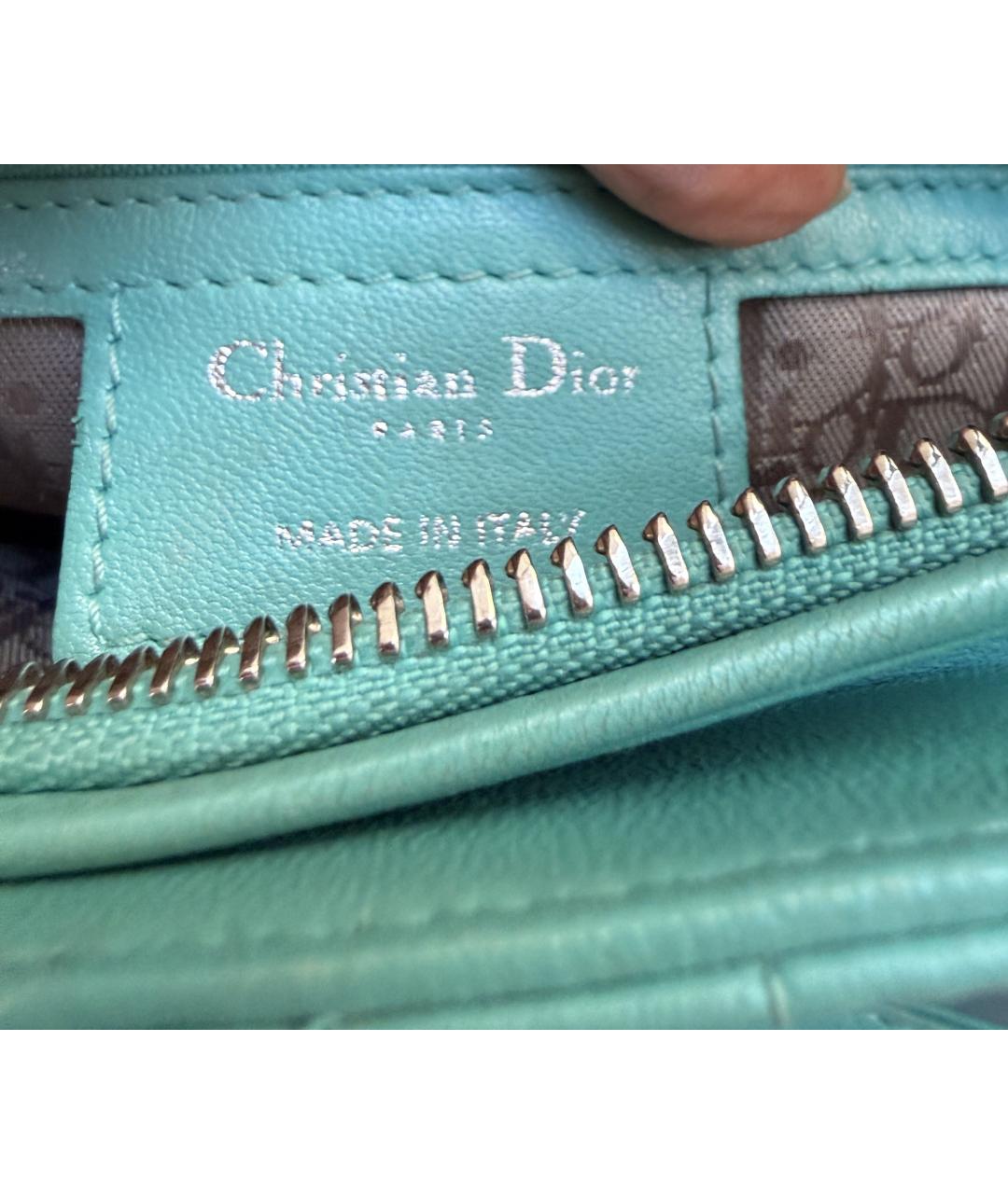 CHRISTIAN DIOR Бирюзовая кожаная сумка с короткими ручками, фото 5