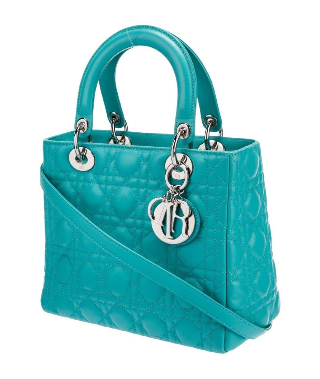 CHRISTIAN DIOR Бирюзовая кожаная сумка с короткими ручками, фото 2