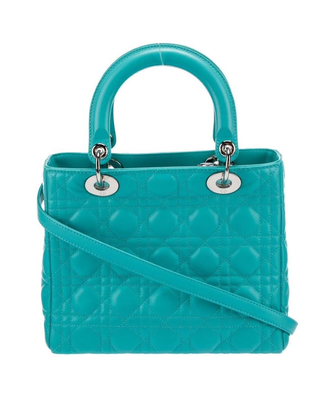 CHRISTIAN DIOR Бирюзовая кожаная сумка с короткими ручками, фото 3