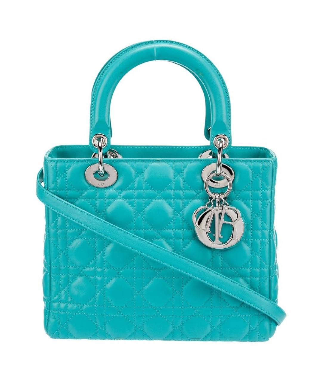 CHRISTIAN DIOR Бирюзовая кожаная сумка с короткими ручками, фото 7