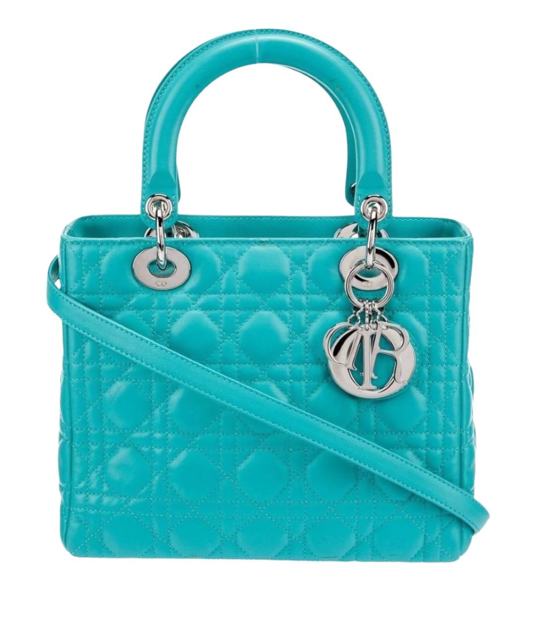 CHRISTIAN DIOR Бирюзовая кожаная сумка с короткими ручками, фото 1
