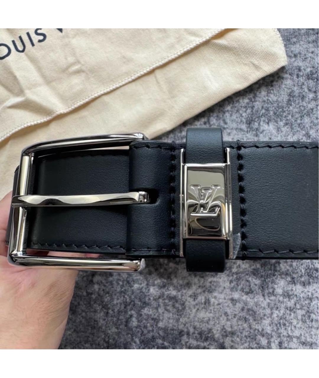 LOUIS VUITTON Черный кожаный ремень, фото 2