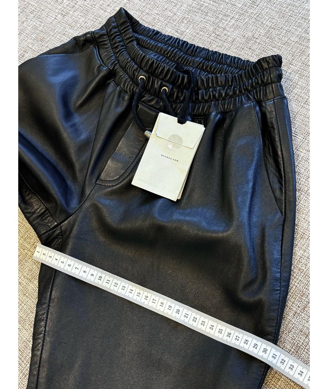 MUUBAA Черные кожаные брюки узкие, фото 3