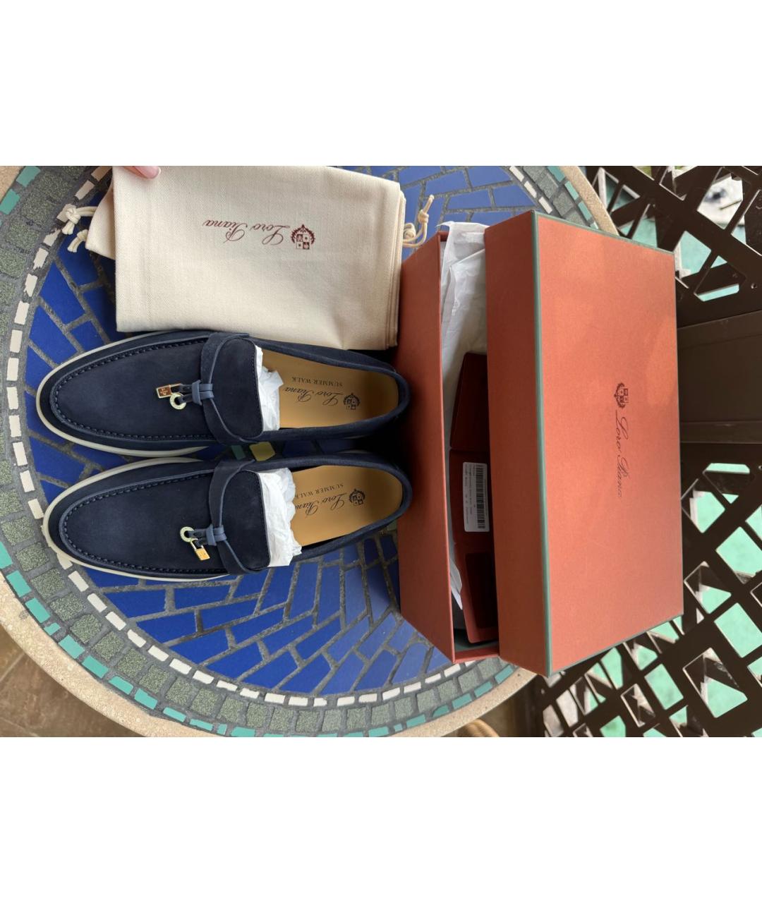 LORO PIANA Темно-синие замшевые лоферы, фото 7