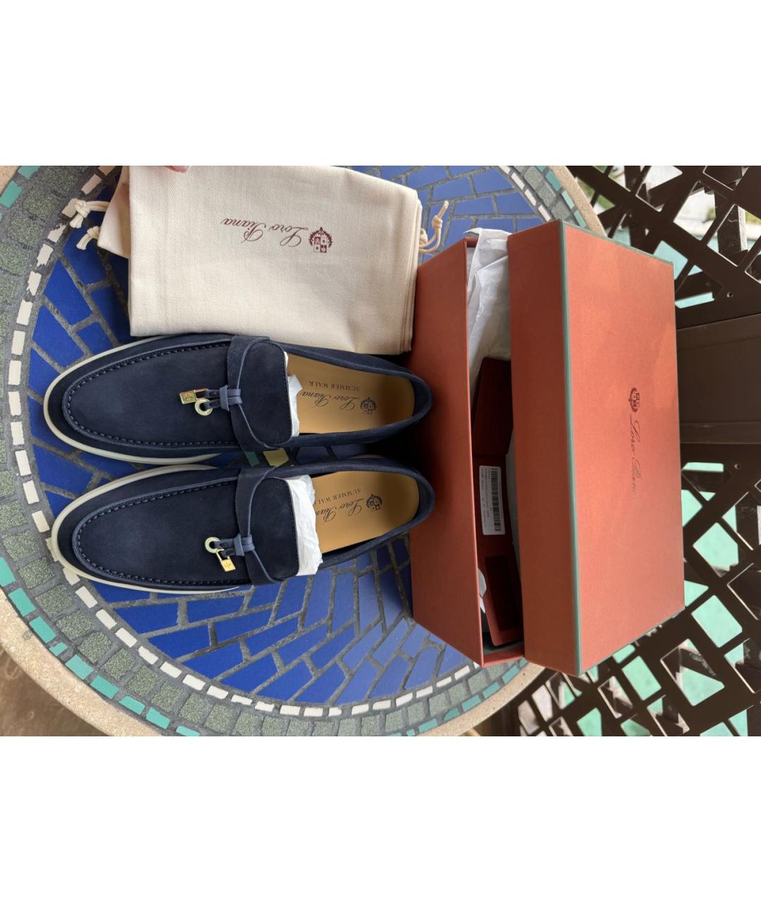 LORO PIANA Темно-синие замшевые лоферы, фото 4