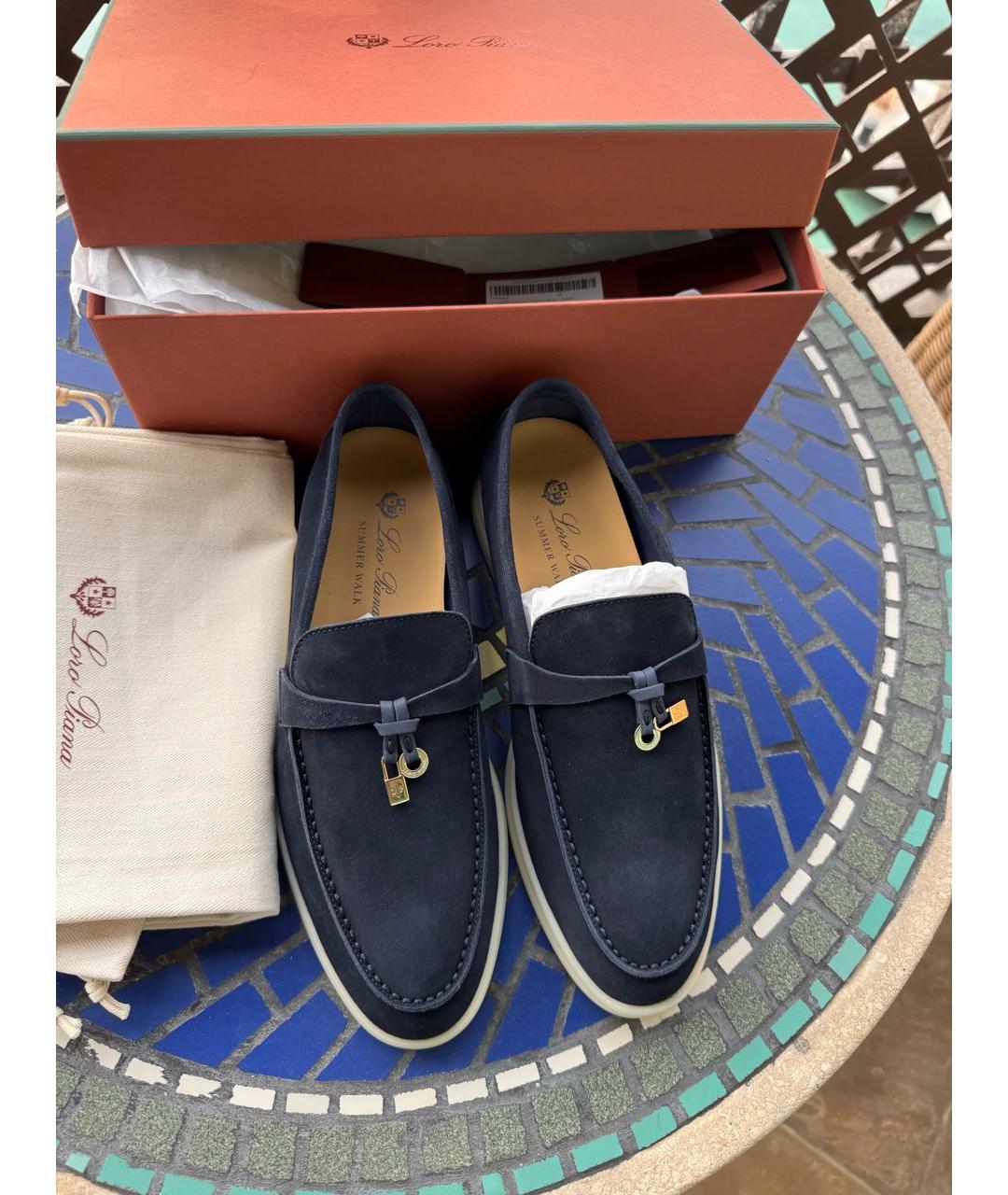 LORO PIANA Темно-синие замшевые лоферы, фото 5