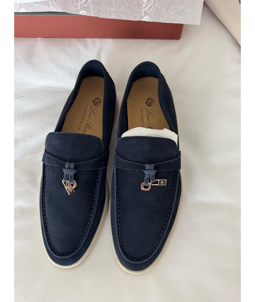 LORO PIANA Темно-синие замшевые лоферы, фото 3