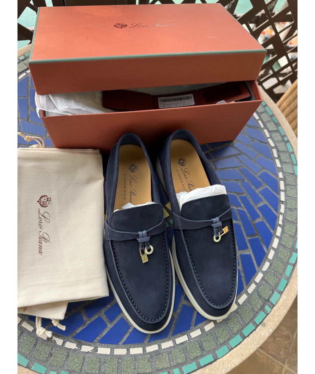 LORO PIANA Темно-синие замшевые лоферы, фото 6