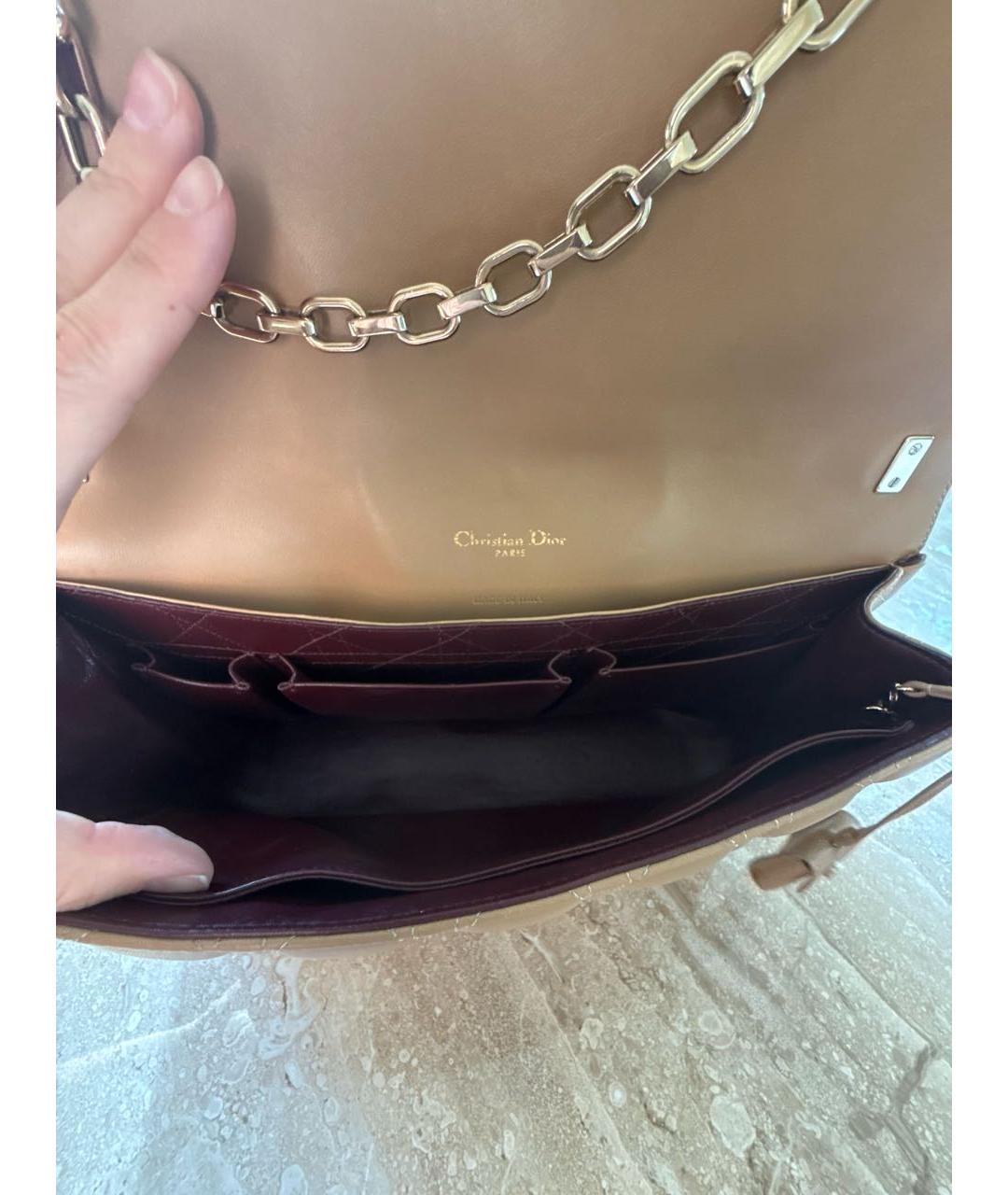 CHRISTIAN DIOR Бежевая кожаная сумка через плечо, фото 4