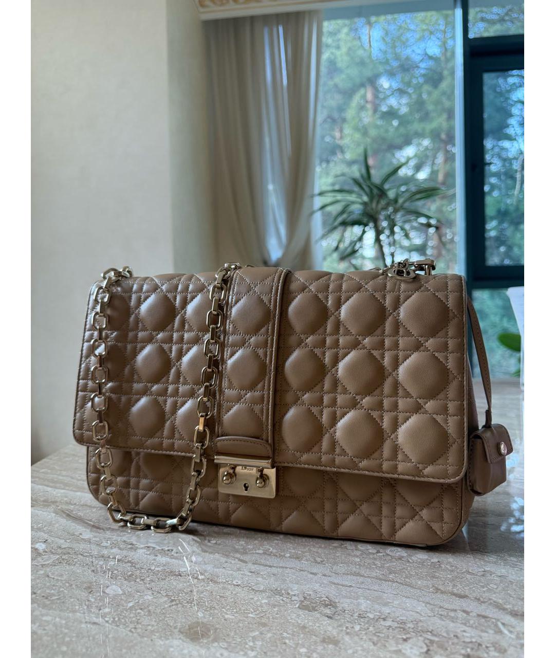 CHRISTIAN DIOR Бежевая кожаная сумка через плечо, фото 7