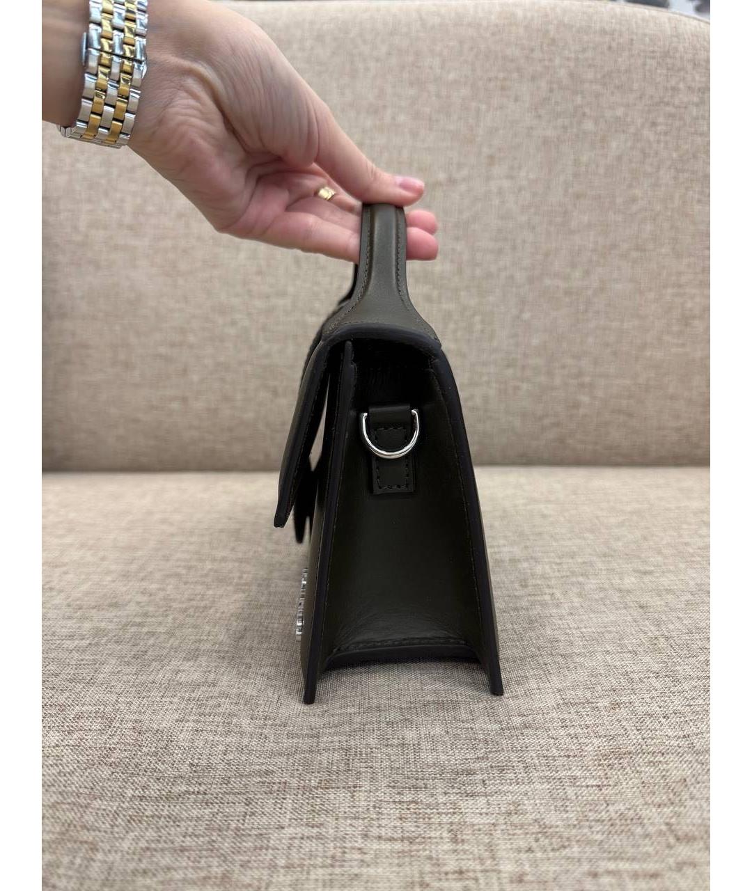 JACQUEMUS Хаки кожаная сумка с короткими ручками, фото 2