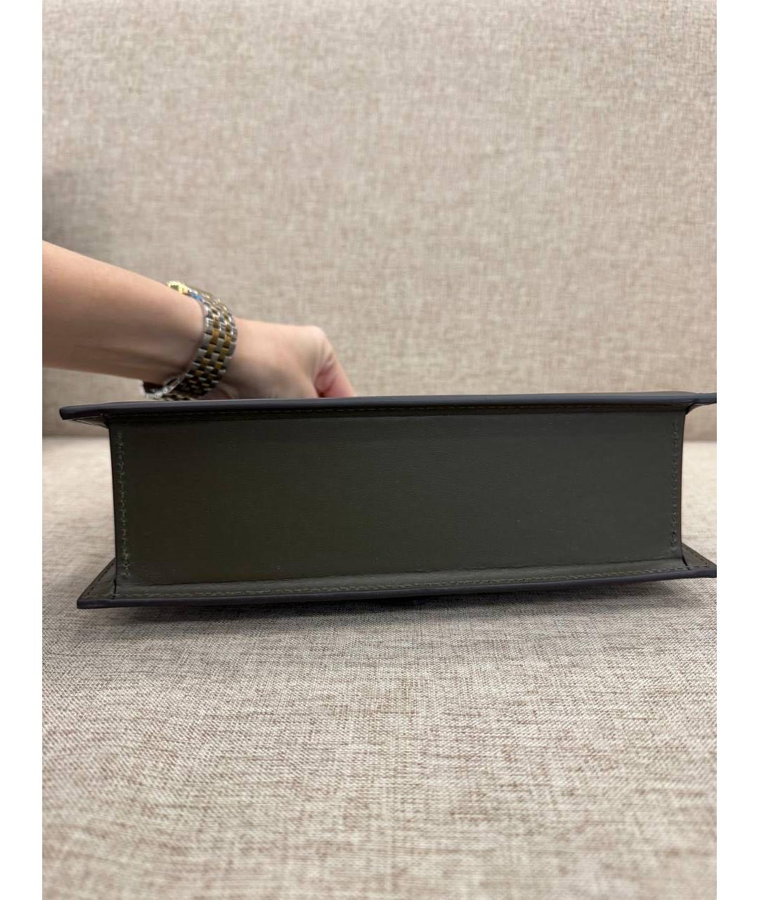 JACQUEMUS Хаки кожаная сумка с короткими ручками, фото 4