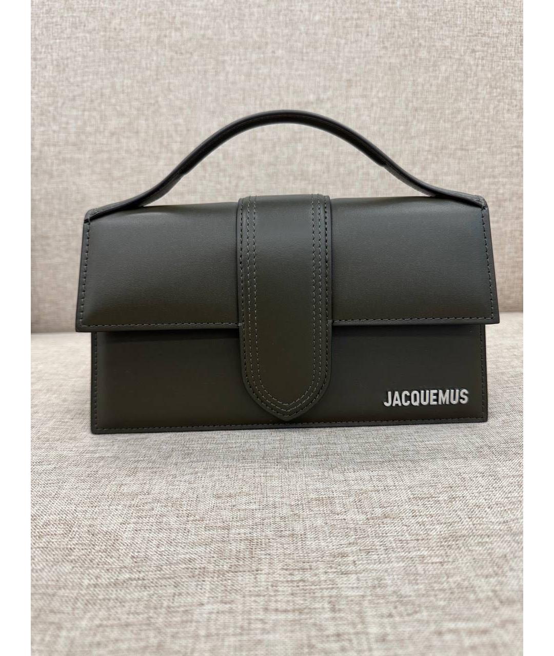 JACQUEMUS Хаки кожаная сумка с короткими ручками, фото 5