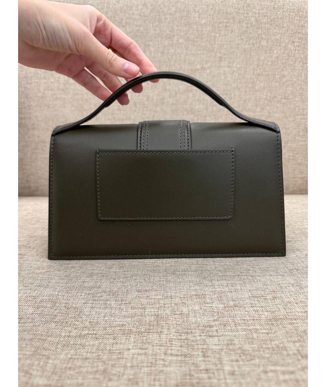 JACQUEMUS Хаки кожаная сумка с короткими ручками, фото 3