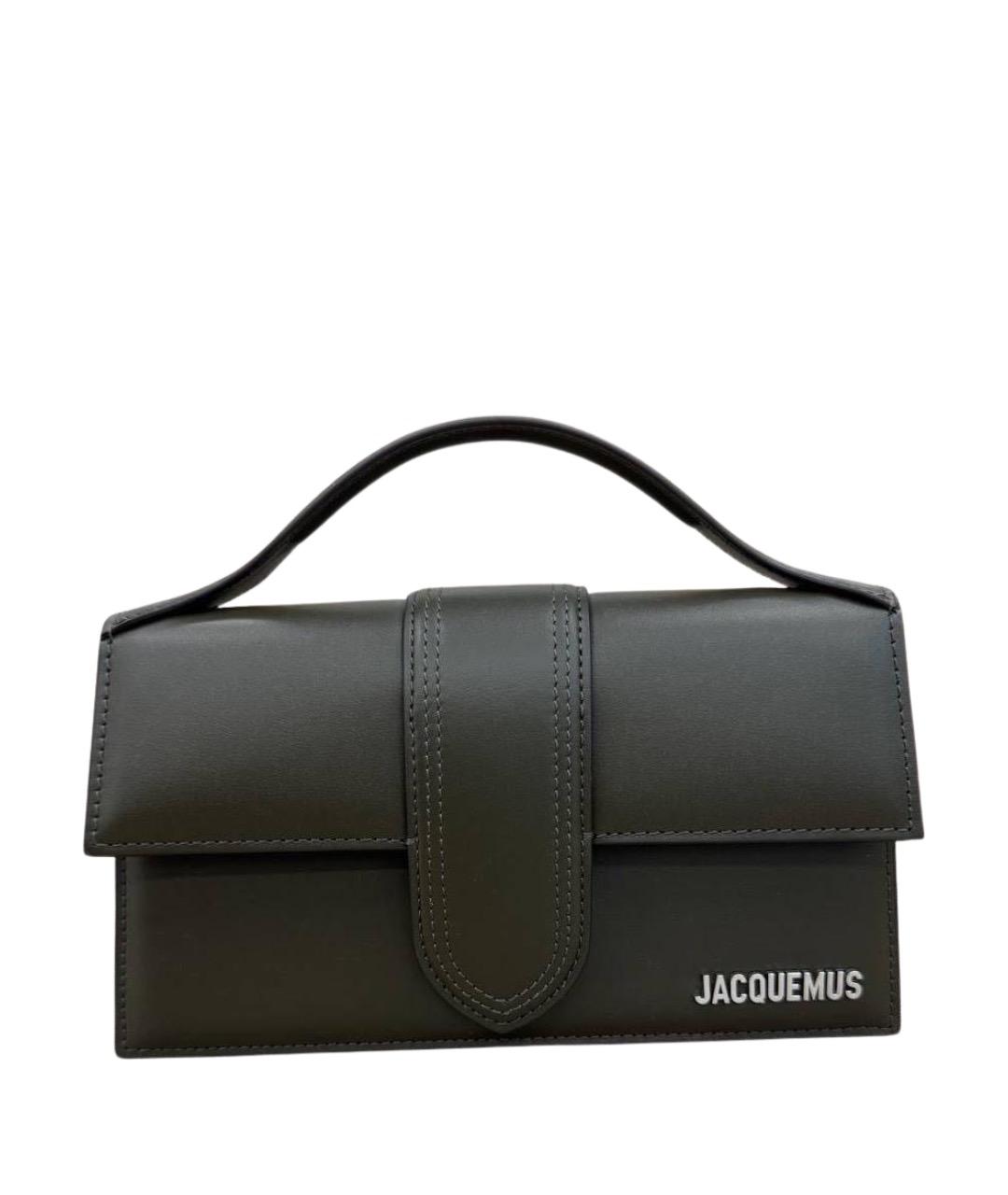 JACQUEMUS Хаки кожаная сумка с короткими ручками, фото 1