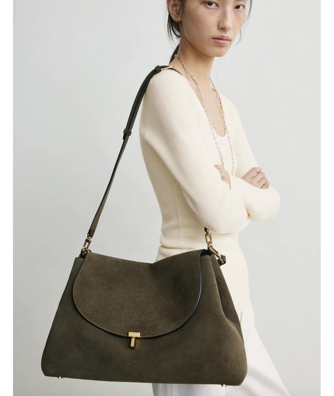 TOTEME Хаки замшевая сумка с короткими ручками, фото 2