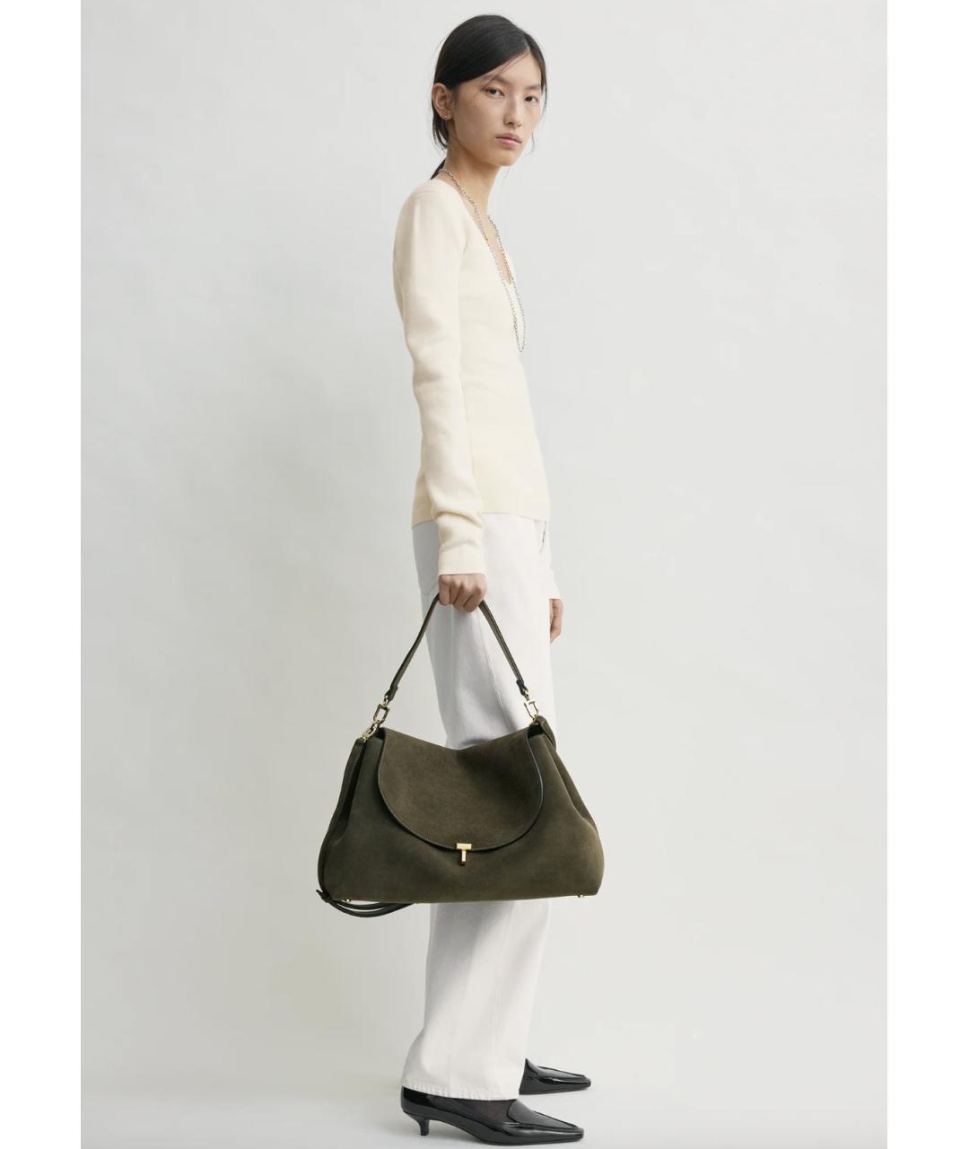 TOTEME Хаки замшевая сумка с короткими ручками, фото 3