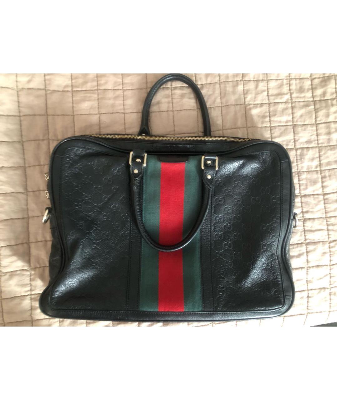 GUCCI Черный кожаный портфель, фото 5