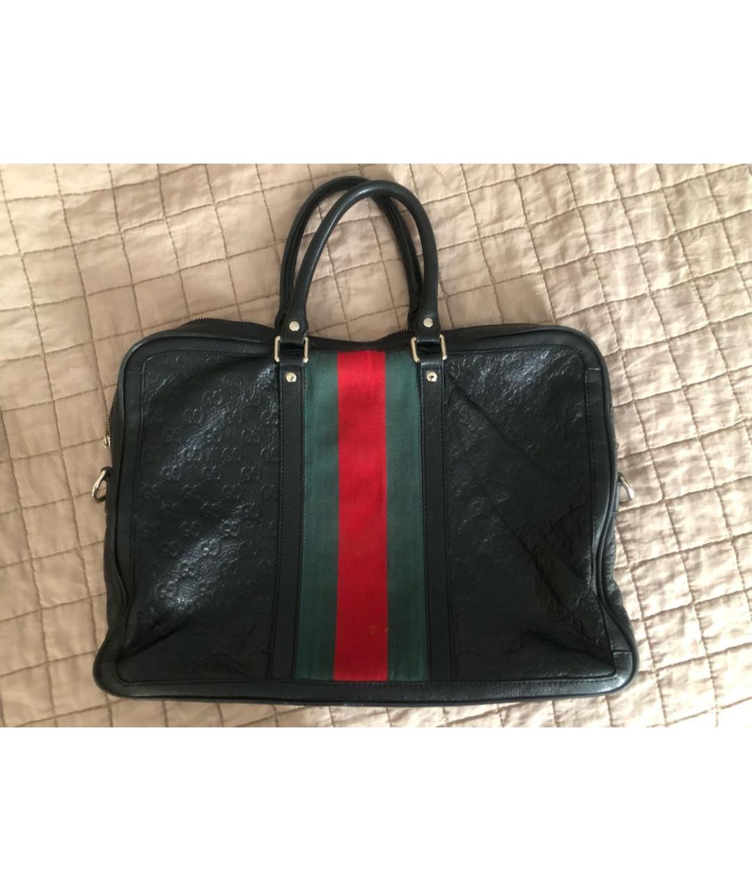 GUCCI Черный кожаный портфель, фото 2