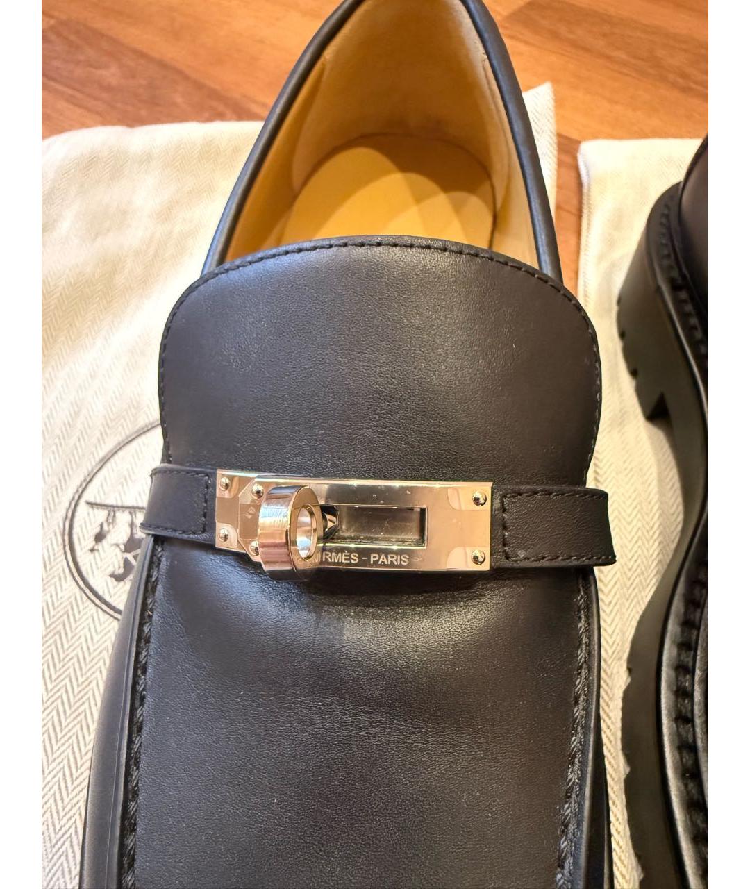 HERMES Черные кожаные лоферы, фото 6