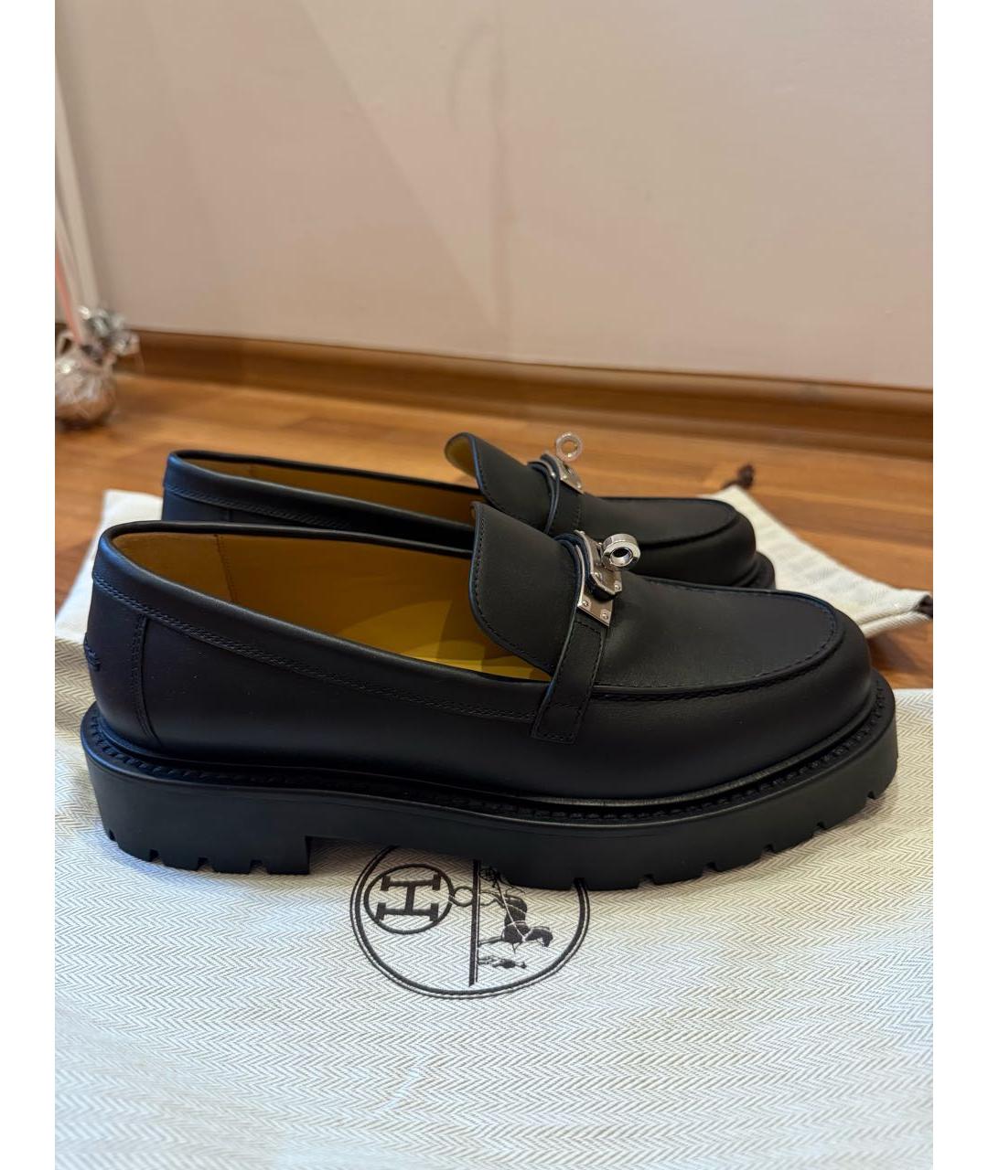 HERMES Черные кожаные лоферы, фото 8