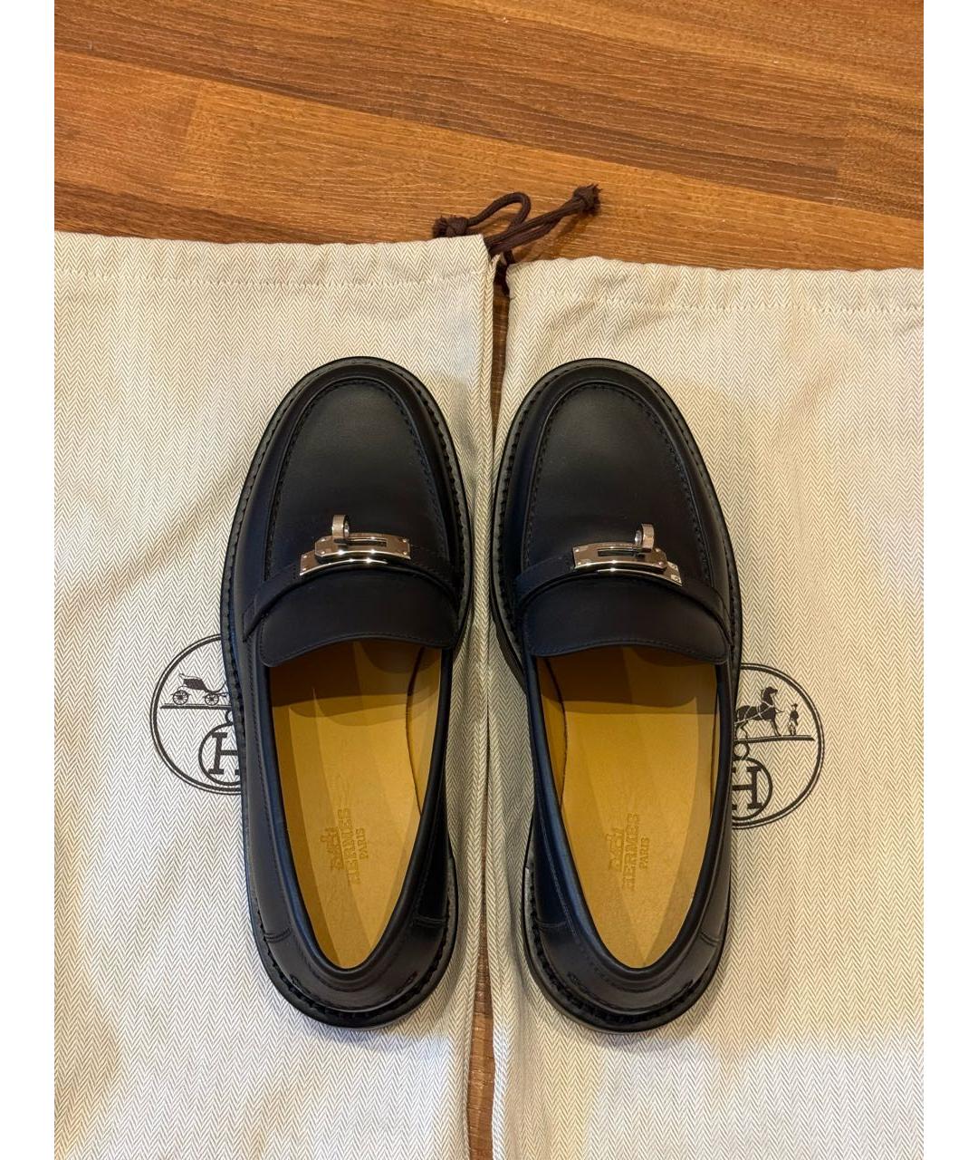 HERMES Черные кожаные лоферы, фото 3