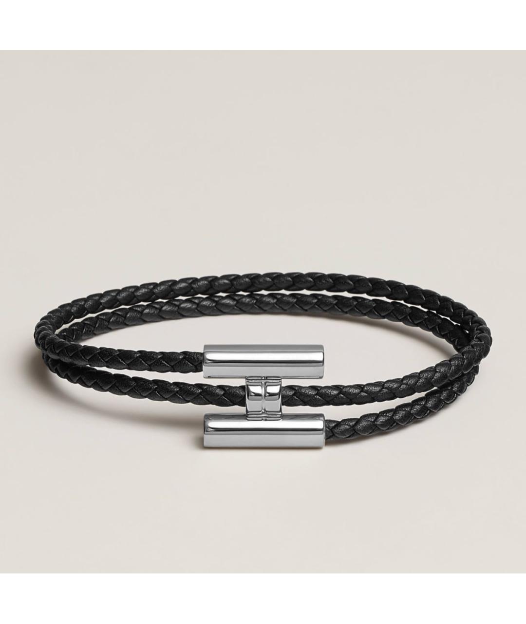 HERMES Черный кожаный браслет, фото 7