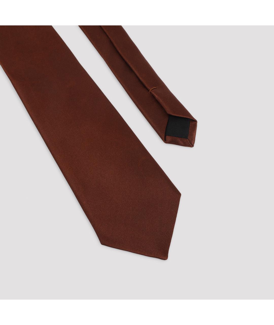 SAINT LAURENT Коричневый шелковый галстук, фото 4