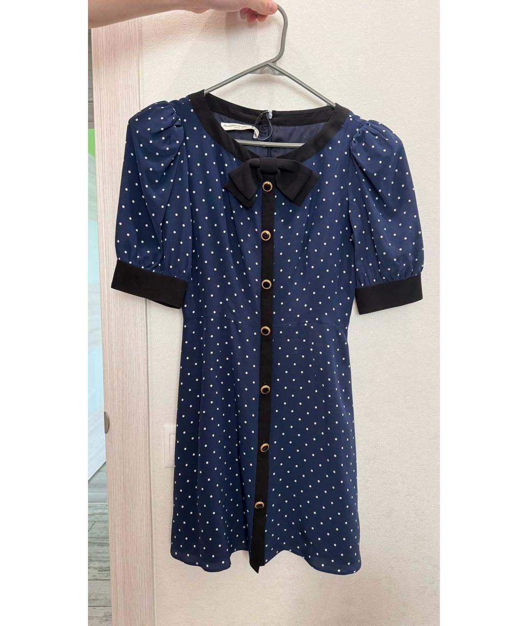 ALESSANDRA RICH Темно-синее шелковое повседневное платье, фото 5