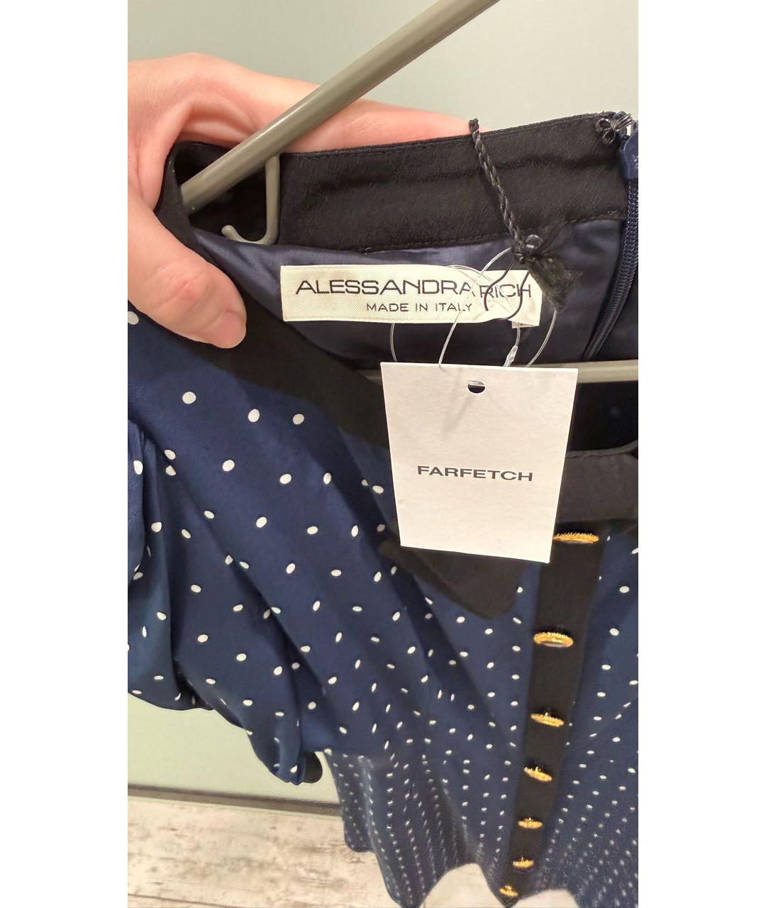 ALESSANDRA RICH Темно-синее шелковое повседневное платье, фото 4