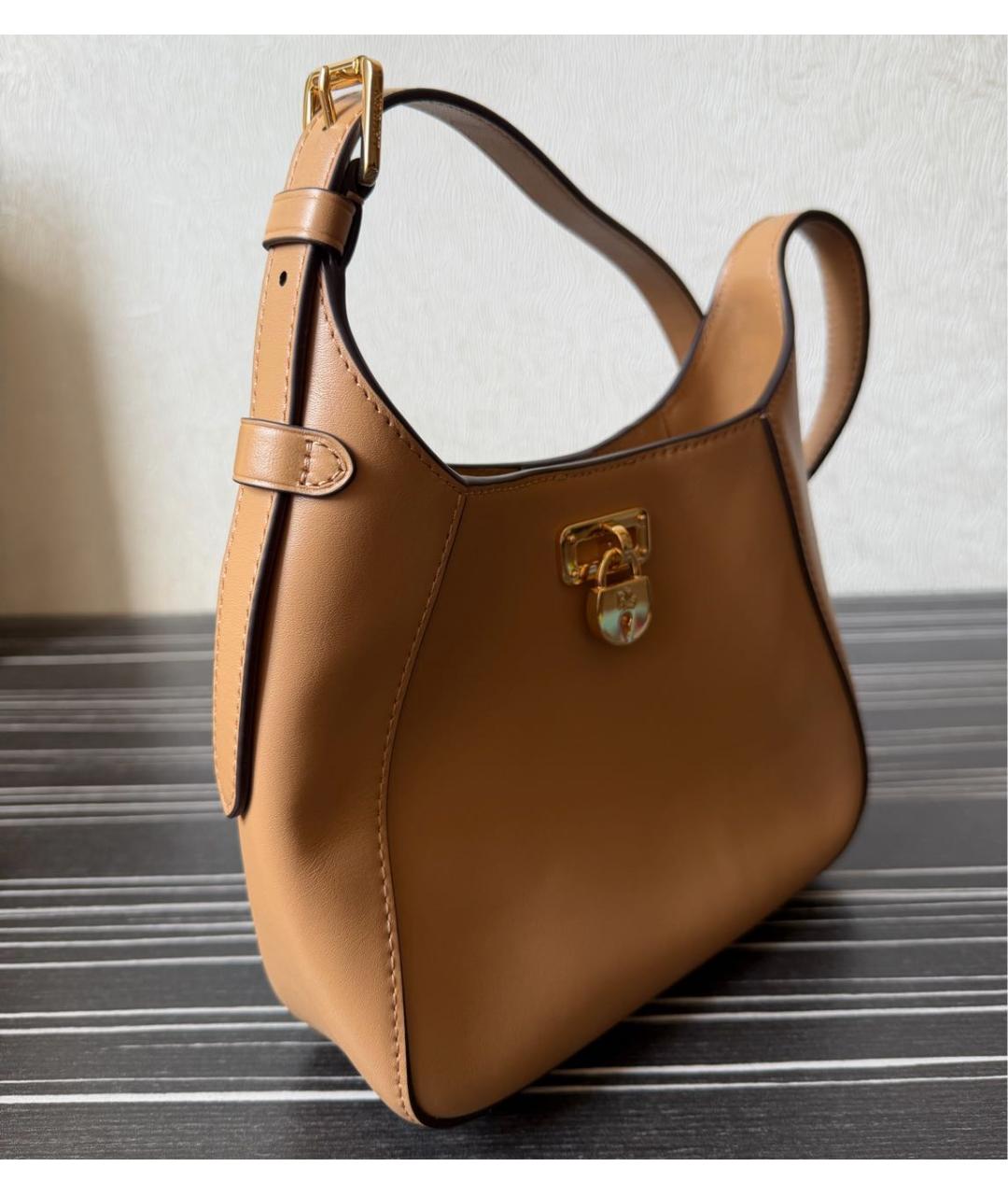 POLO RALPH LAUREN Коричневая кожаная сумка через плечо, фото 2