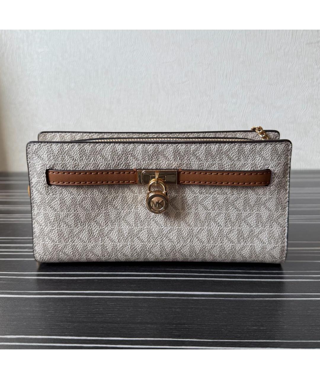 MICHAEL KORS Бежевая кожаная сумка через плечо, фото 8