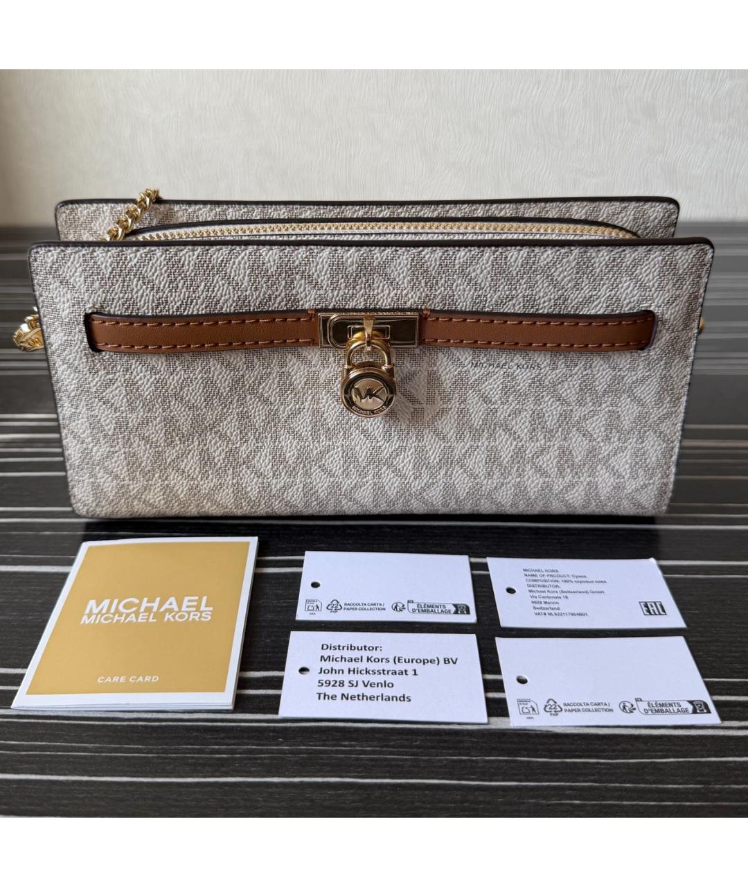 MICHAEL KORS Бежевая кожаная сумка через плечо, фото 7