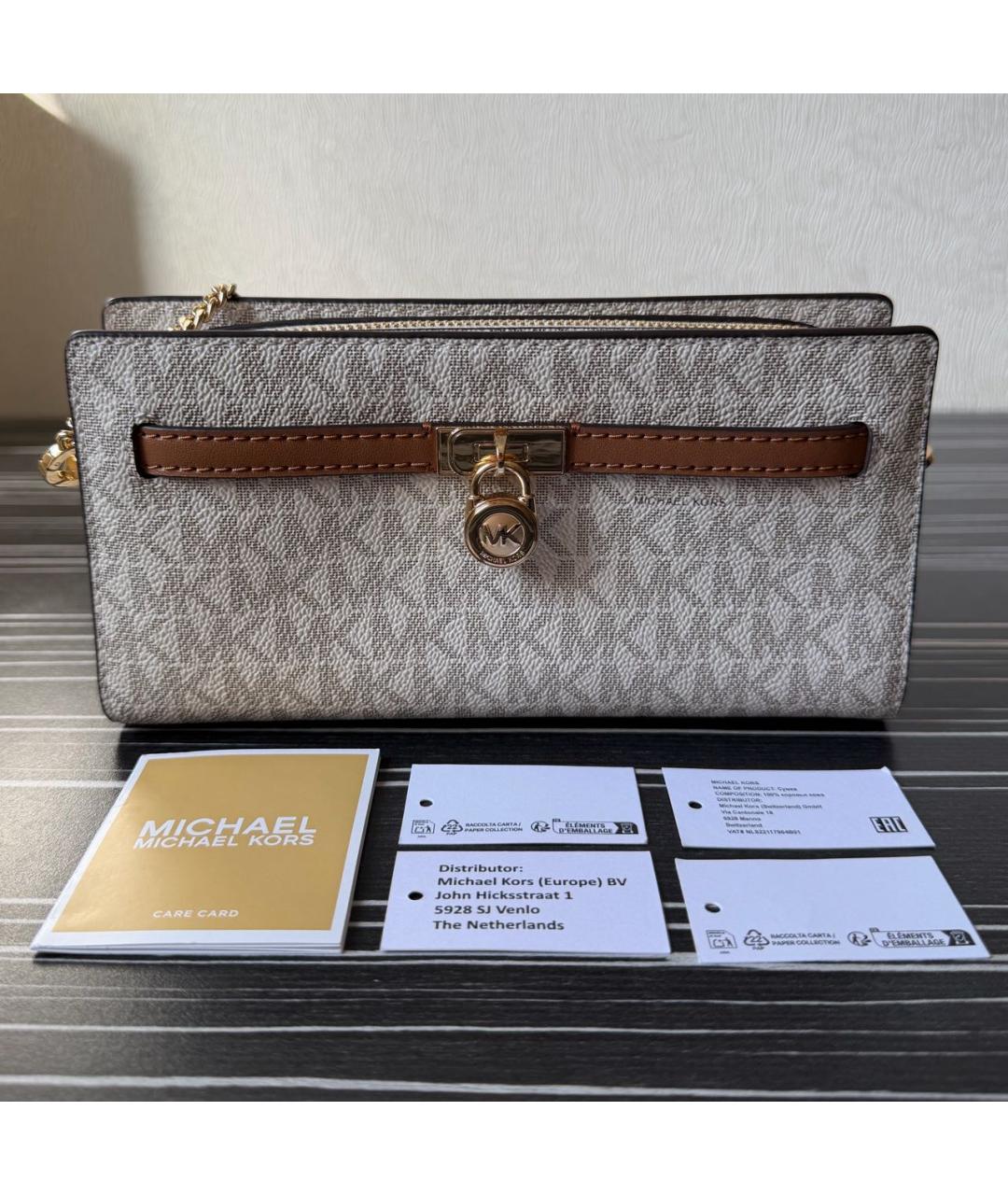 MICHAEL KORS Бежевая кожаная сумка через плечо, фото 6