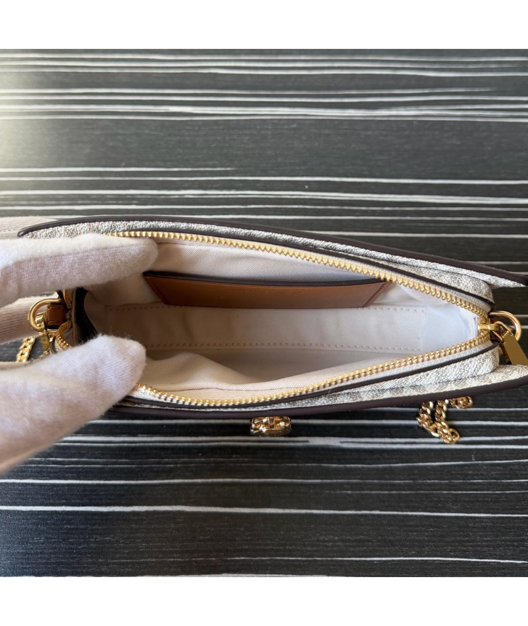 MICHAEL KORS Бежевая кожаная сумка через плечо, фото 4