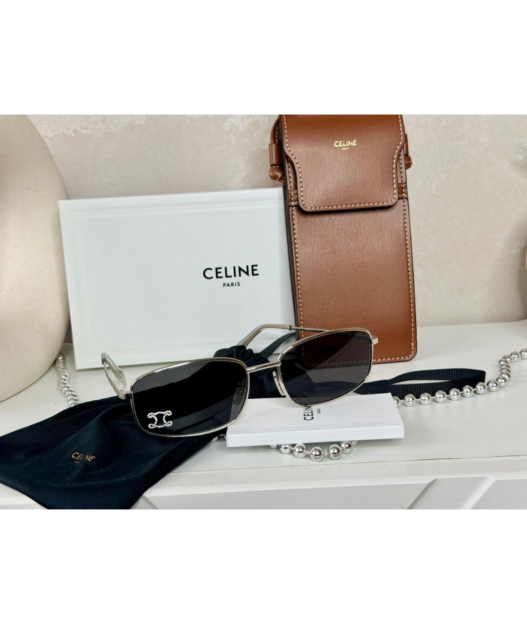 CELINE Серебряные металлические солнцезащитные очки, фото 2