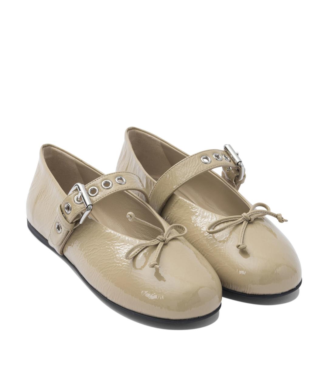 MIU MIU Бежевые балетки из лакированной кожи, фото 3