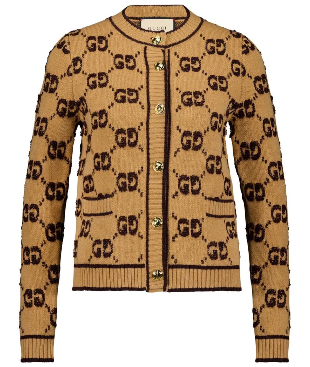 GUCCI Коричневый шерстяной джемпер / свитер, фото 1