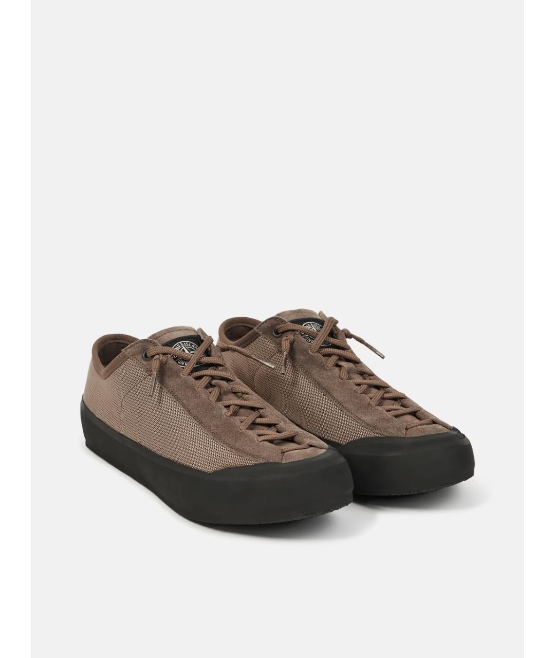 STONE ISLAND Коричневые кожаные низкие кроссовки / кеды, фото 6