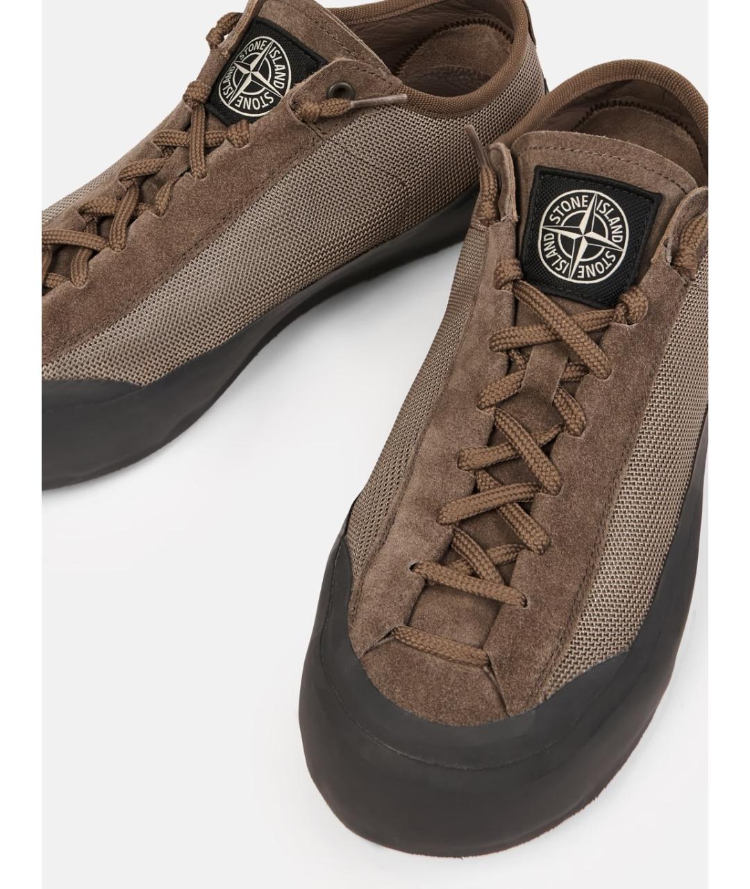 STONE ISLAND Коричневые кожаные низкие кроссовки / кеды, фото 4
