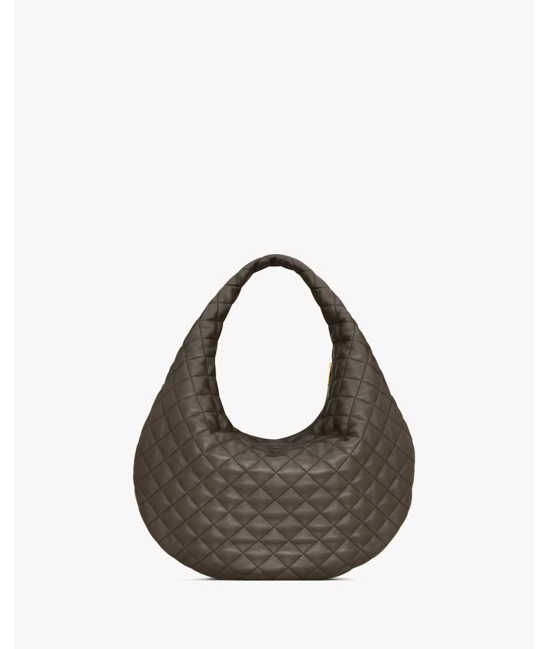 SAINT LAURENT Коричневая кожаная сумка с короткими ручками, фото 2