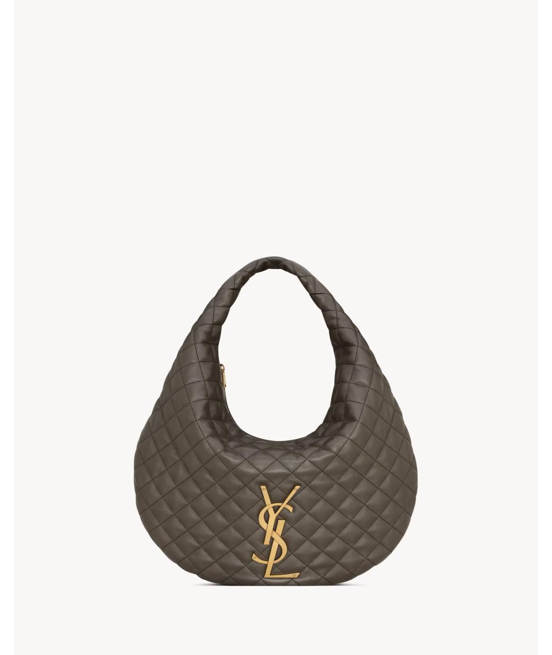 SAINT LAURENT Коричневая кожаная сумка с короткими ручками, фото 1