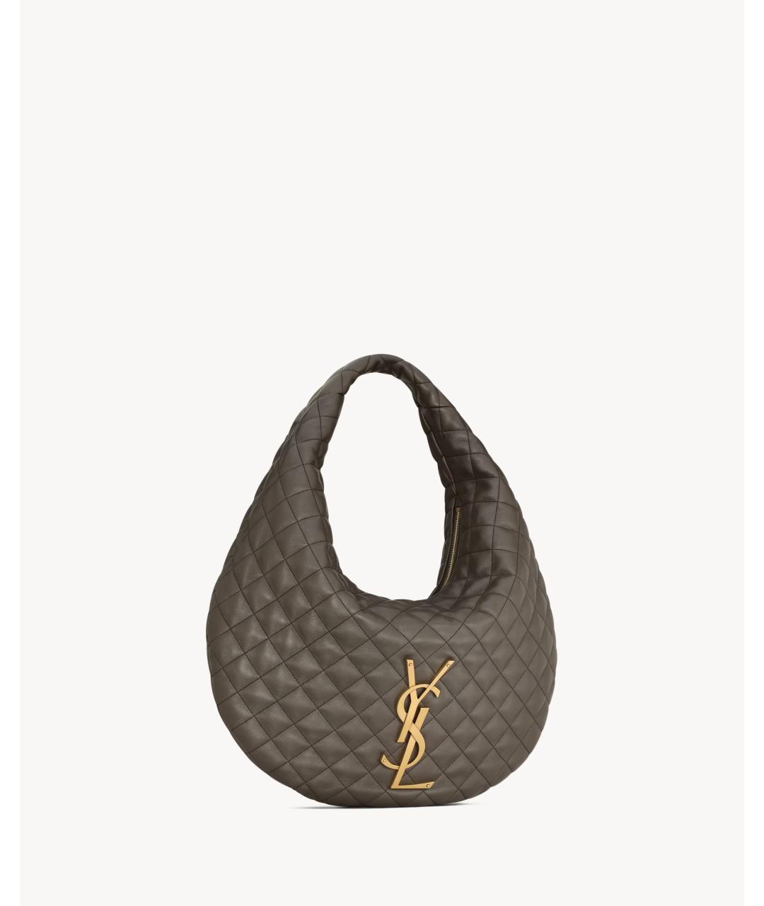 SAINT LAURENT Коричневая кожаная сумка с короткими ручками, фото 4