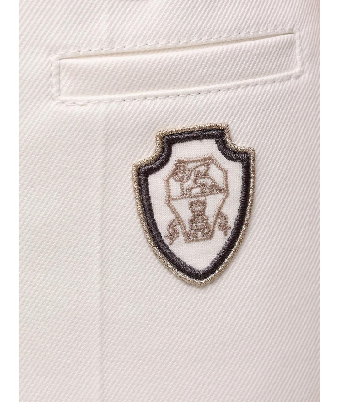 BRUNELLO CUCINELLI Белые хлопковые прямые брюки, фото 2