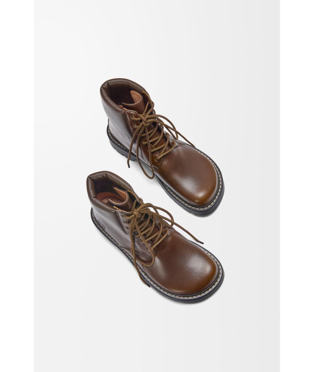 LOEWE Коричневые кожаные высокие ботинки, фото 3