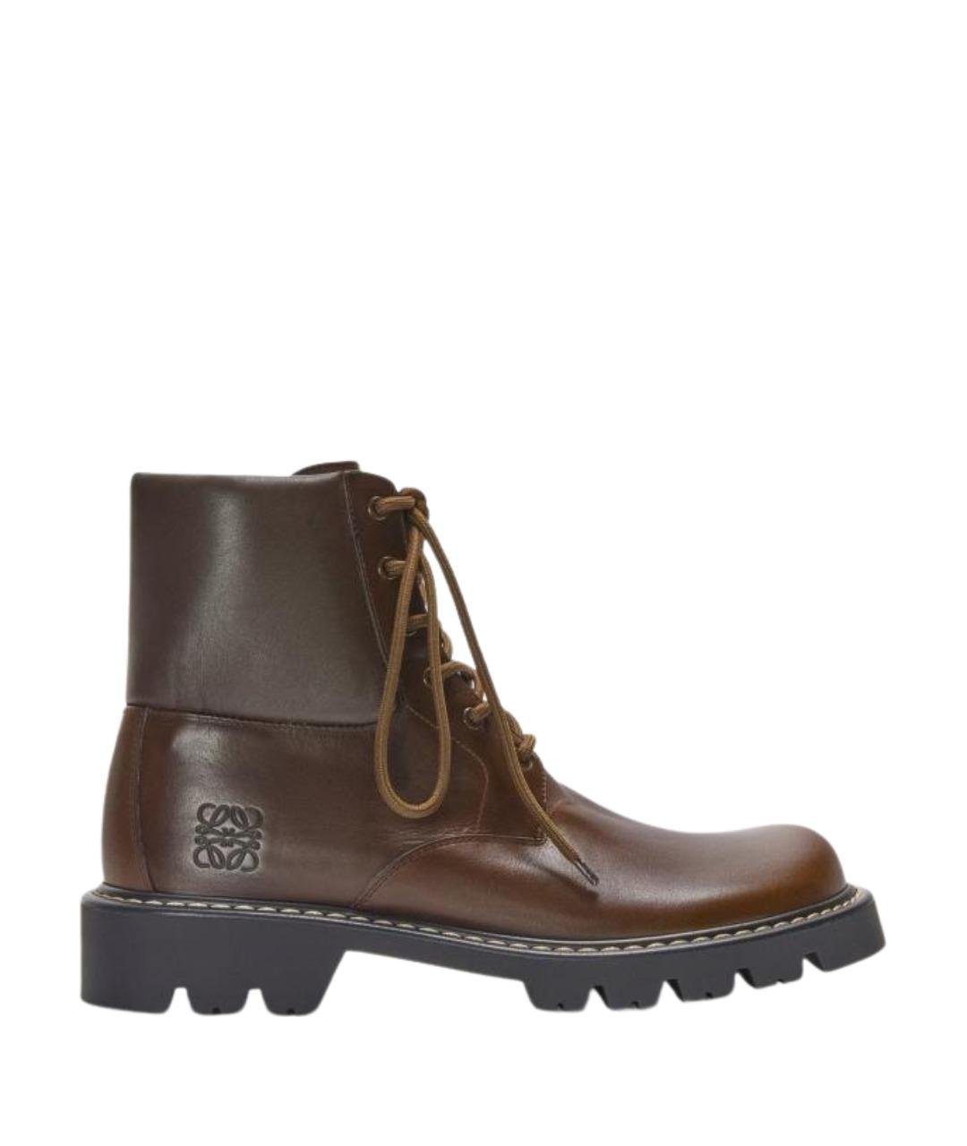 LOEWE Коричневые кожаные высокие ботинки, фото 1