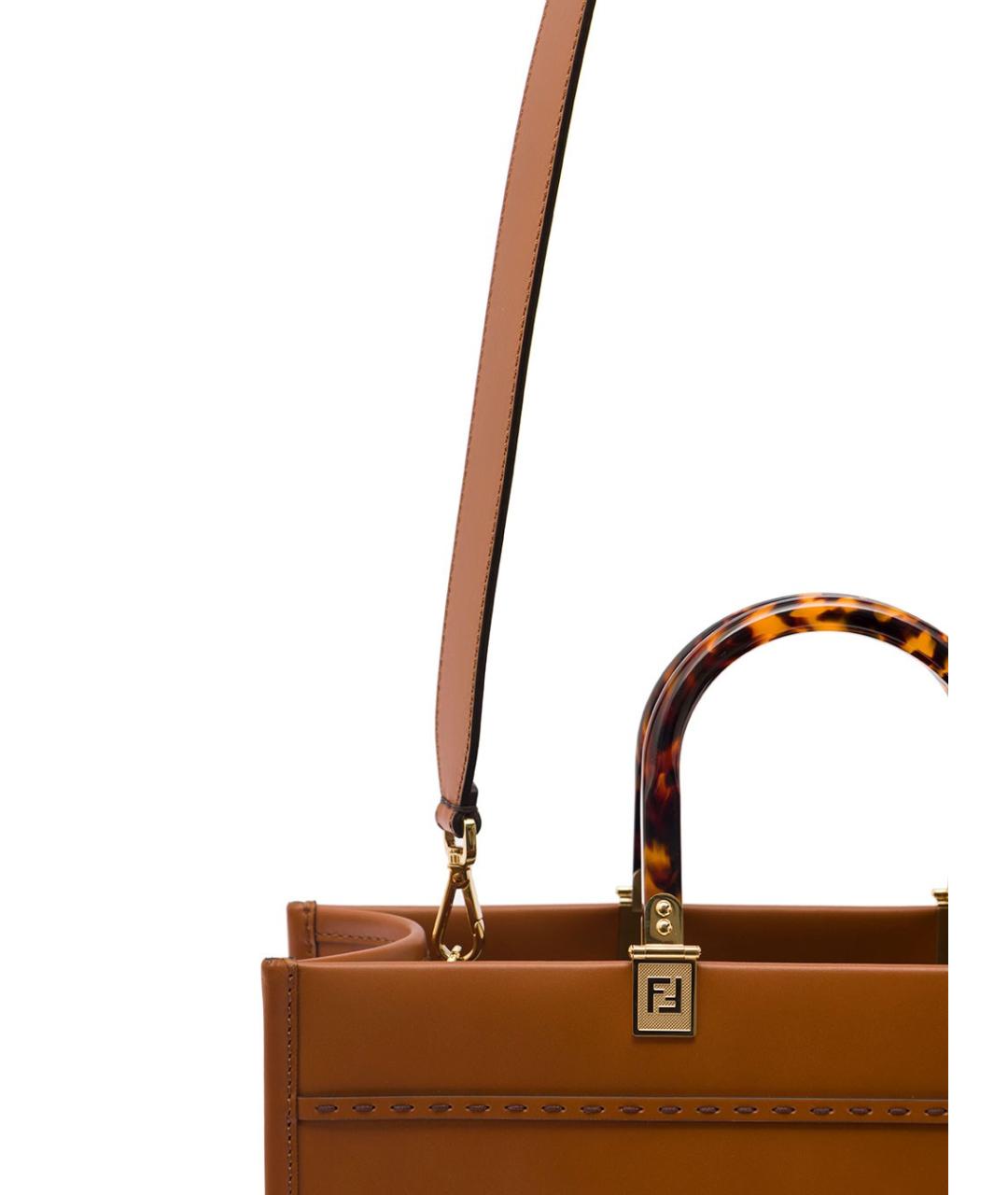 FENDI Коричневая кожаная сумка с короткими ручками, фото 2