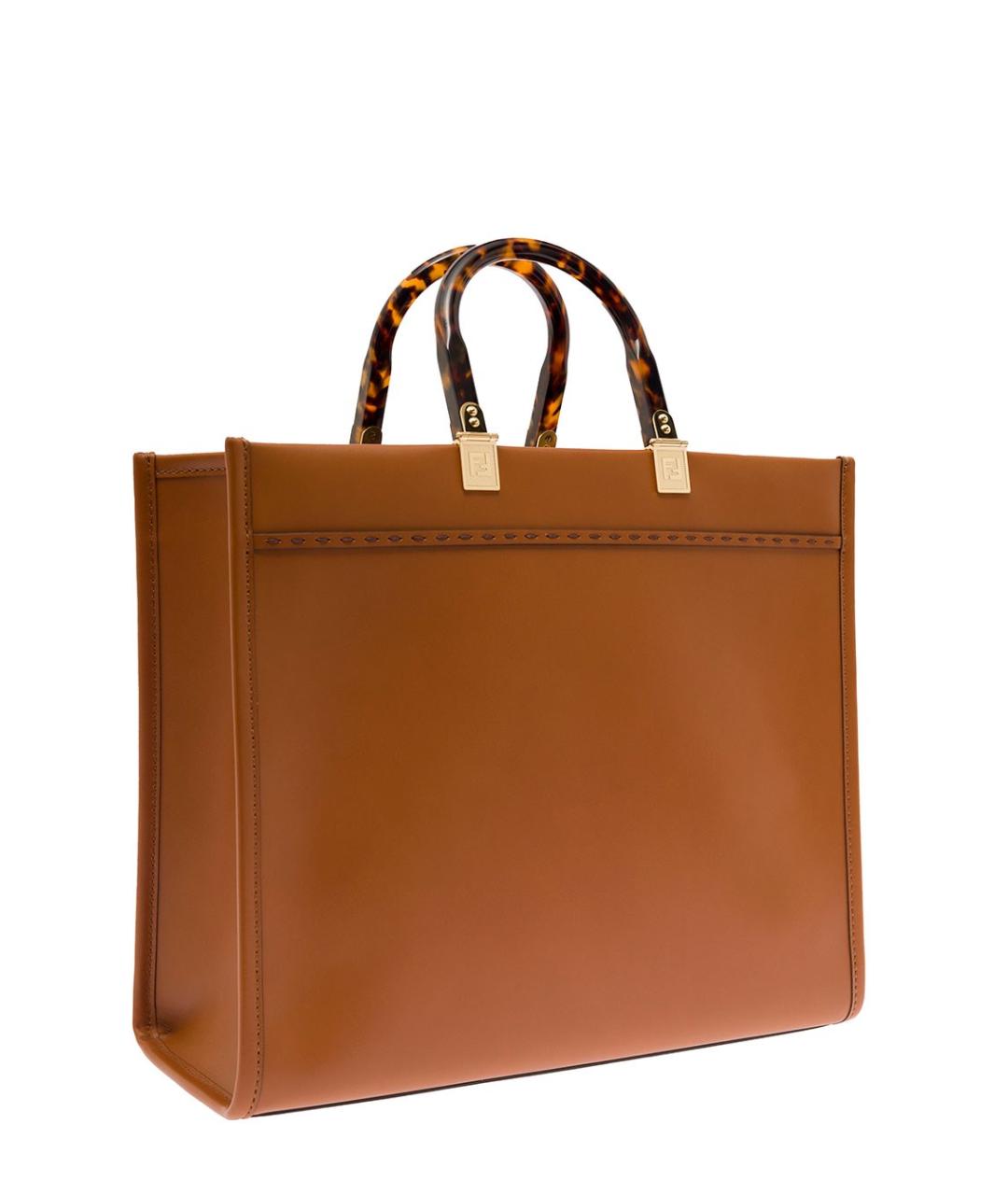 FENDI Коричневая кожаная сумка с короткими ручками, фото 4