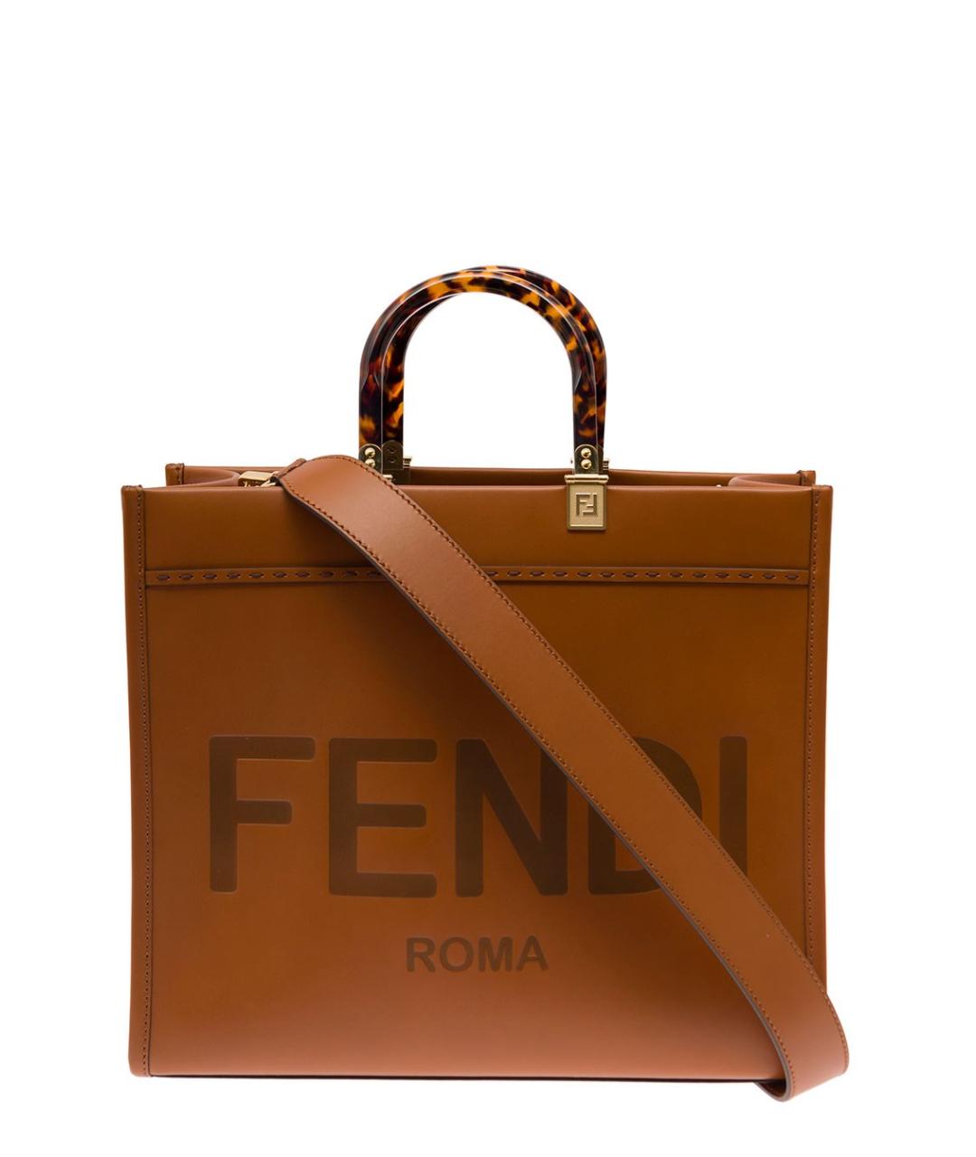 FENDI Коричневая кожаная сумка с короткими ручками, фото 1