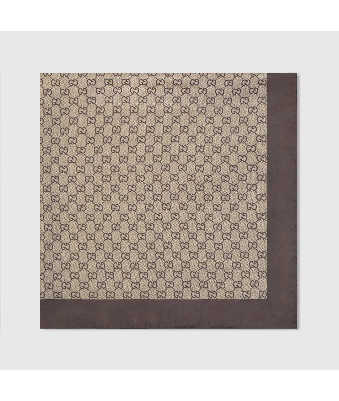 GUCCI Коричневый шелковый шарф, фото 2